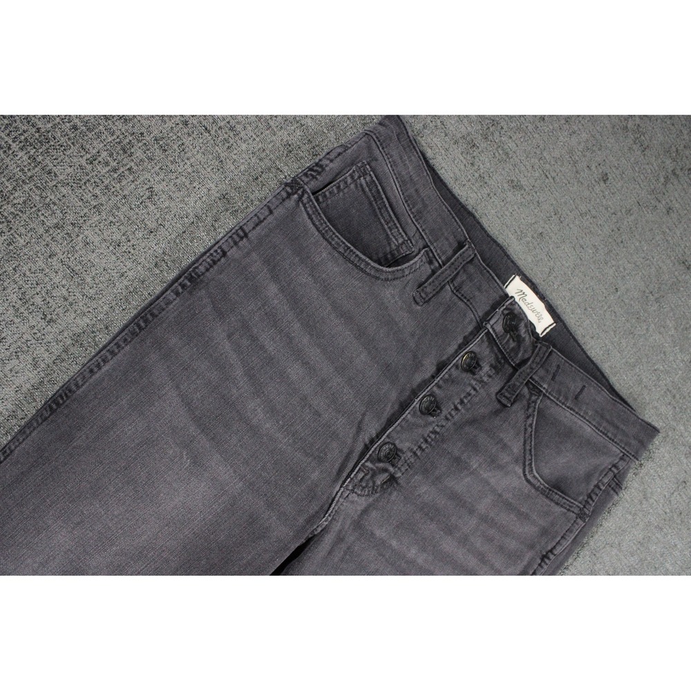 Madewell 10 High Rise Skinny Jeans Faded Black Button Fly Raw Hem Size 28
